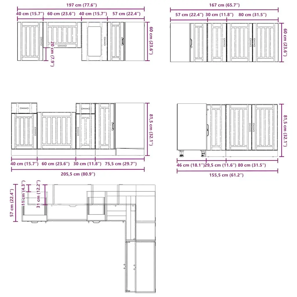 11 Piece Storage Cabinet Set Engineered Wood White Organised Kitchen Furniture