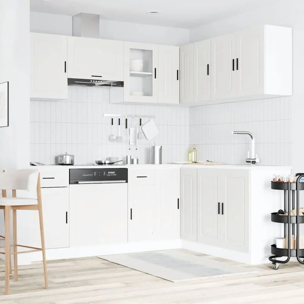 11 Piece Kitchen Cabinet Set White Engineered Wood Adjustable Feet Moisture Resistant