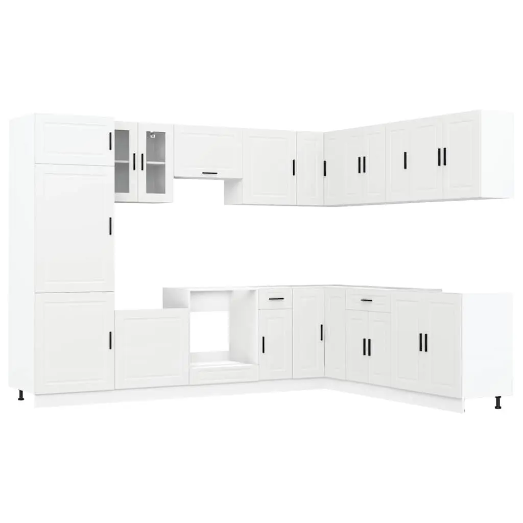 14 Piece Engineered Wood Kitchen Storage Cabinet Set in White for Organised Space