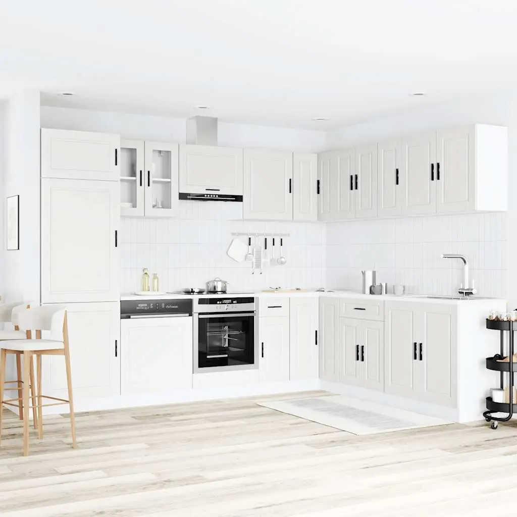 14 Piece Engineered Wood Kitchen Storage Cabinet Set in White for Organised Space