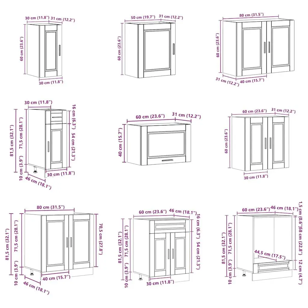 14 Piece Engineered Wood Kitchen Storage Cabinet Set in White for Organised Space