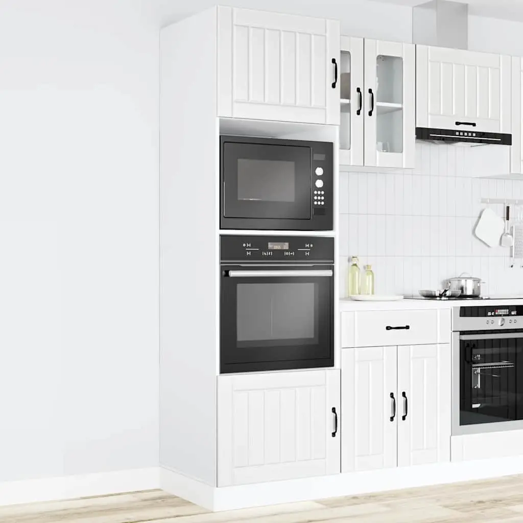 Oven Cabinet 2 pcs White Engineered Wood Kitchen Storage Unit Compact Design