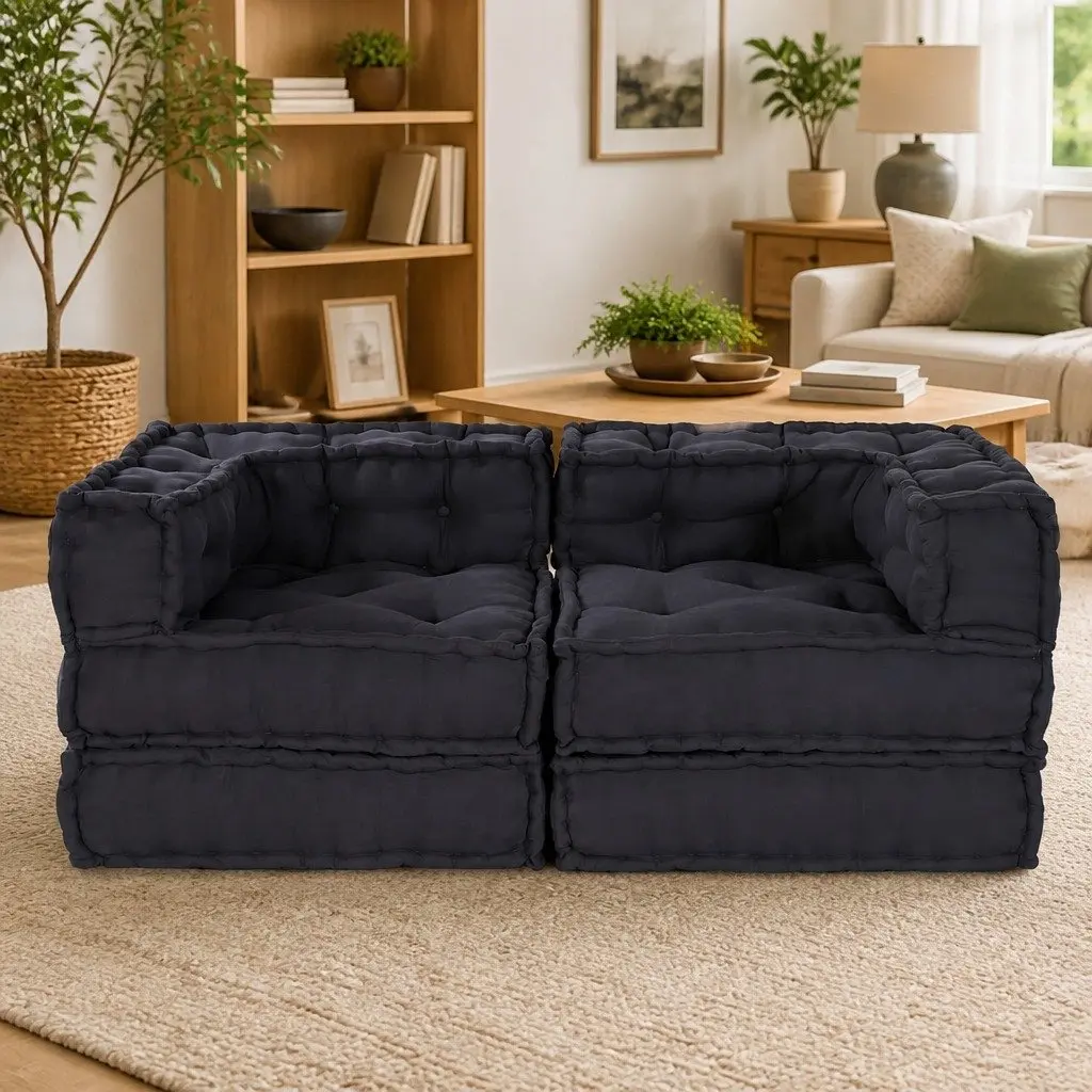 Modular Sofa Unit 2 pcs Anthracite 140 x 70 x 56 cm Fabric Cushion Seating