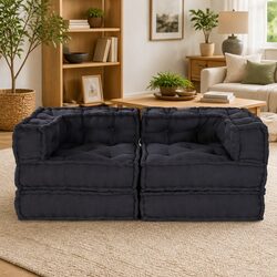 Concise Anthracite Modular Sofa Unit: 2 Pieces