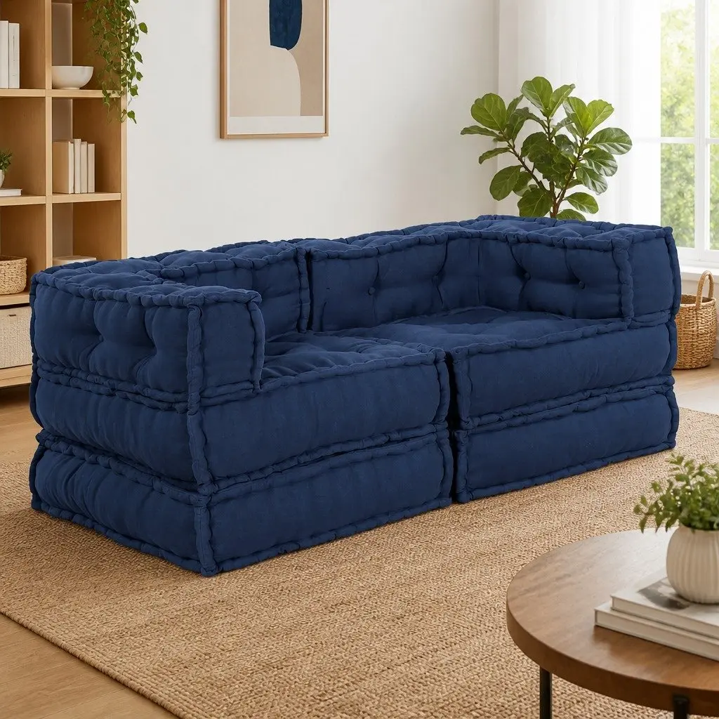 2-Piece Modular Sofa in Blue Fabric