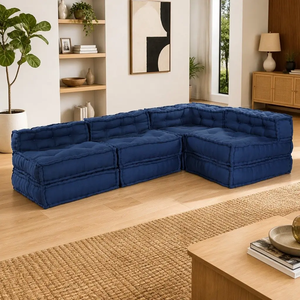 Modular Sofa Unit Fabric Indigo Blue 210 x 140 x 56 cm Indoor Outdoor Lounge