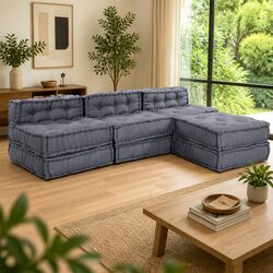 Modular Sofa Unit 4 Pieces Grey Fabric Sectional Couch Indoor Outdoor Lounge