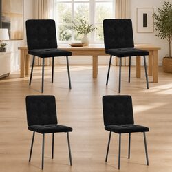 Concise Set of 4 Elegant Black Velvet Dining Chairs