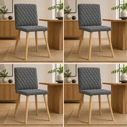 Dining Chairs 4 pcs Dark Grey Fabric Kitchen Room Seat Foam Padded Backrest