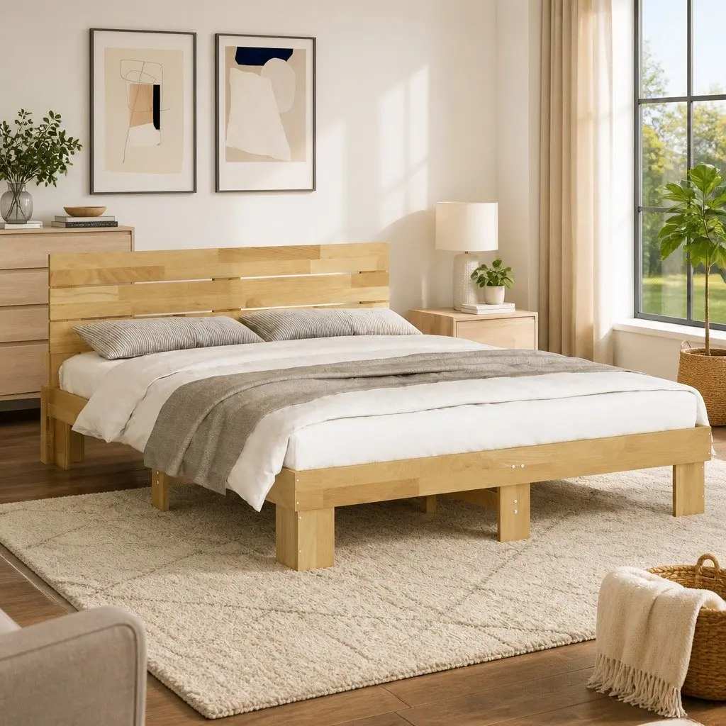 Bed Frame Brown 135x190 cm Solid Wood Oak Headboard Slatted Base