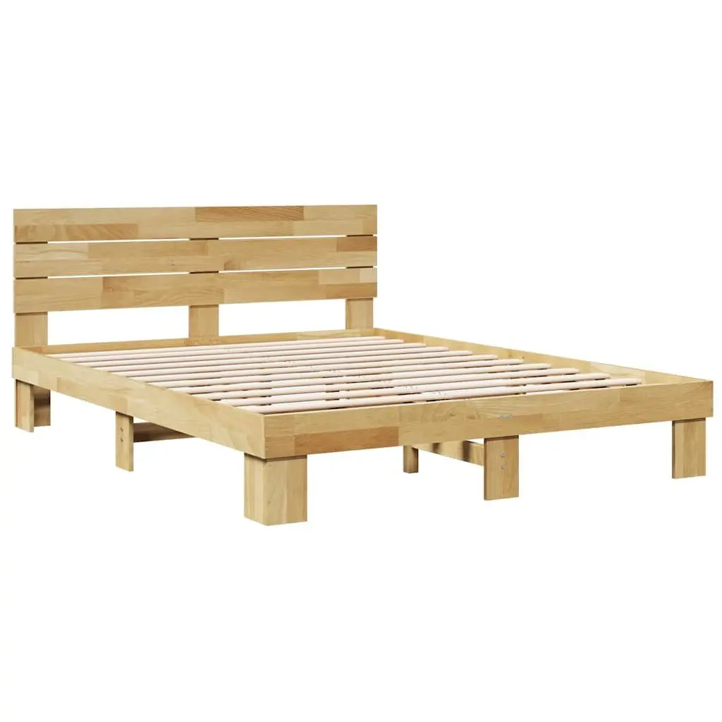 Bed Frame Brown 135x190 cm Solid Wood Oak Headboard Slatted Base