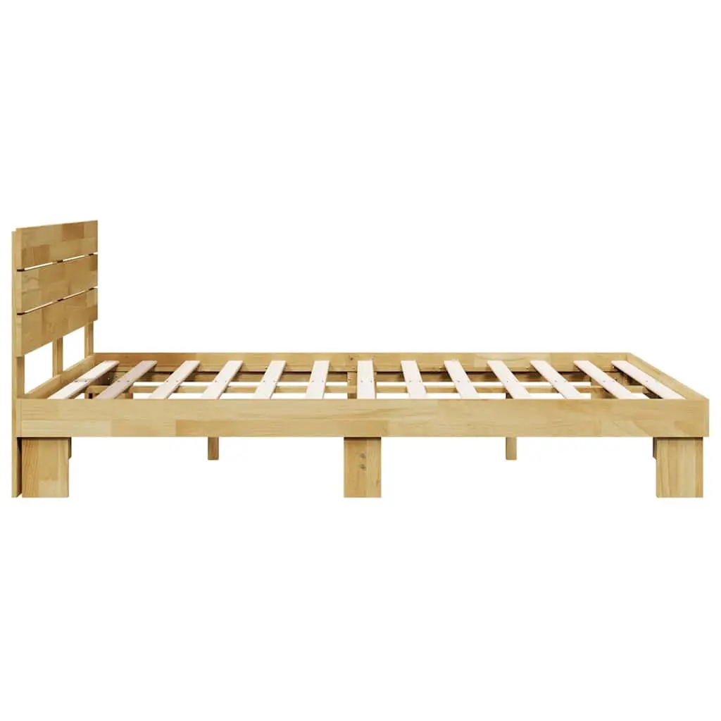 Bed Frame Brown 135x190 cm Solid Wood Oak Headboard Slatted Base
