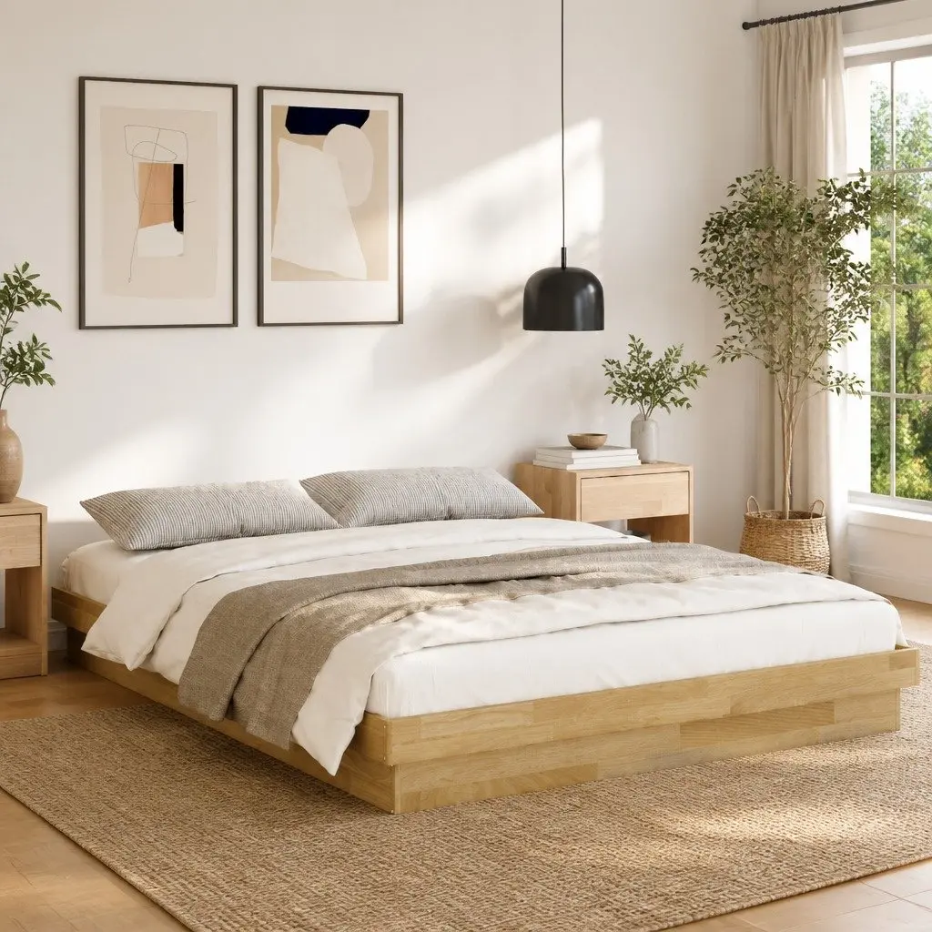 Bed Frame Brown 150x200 cm Solid Wood Low Floor Slatted Base