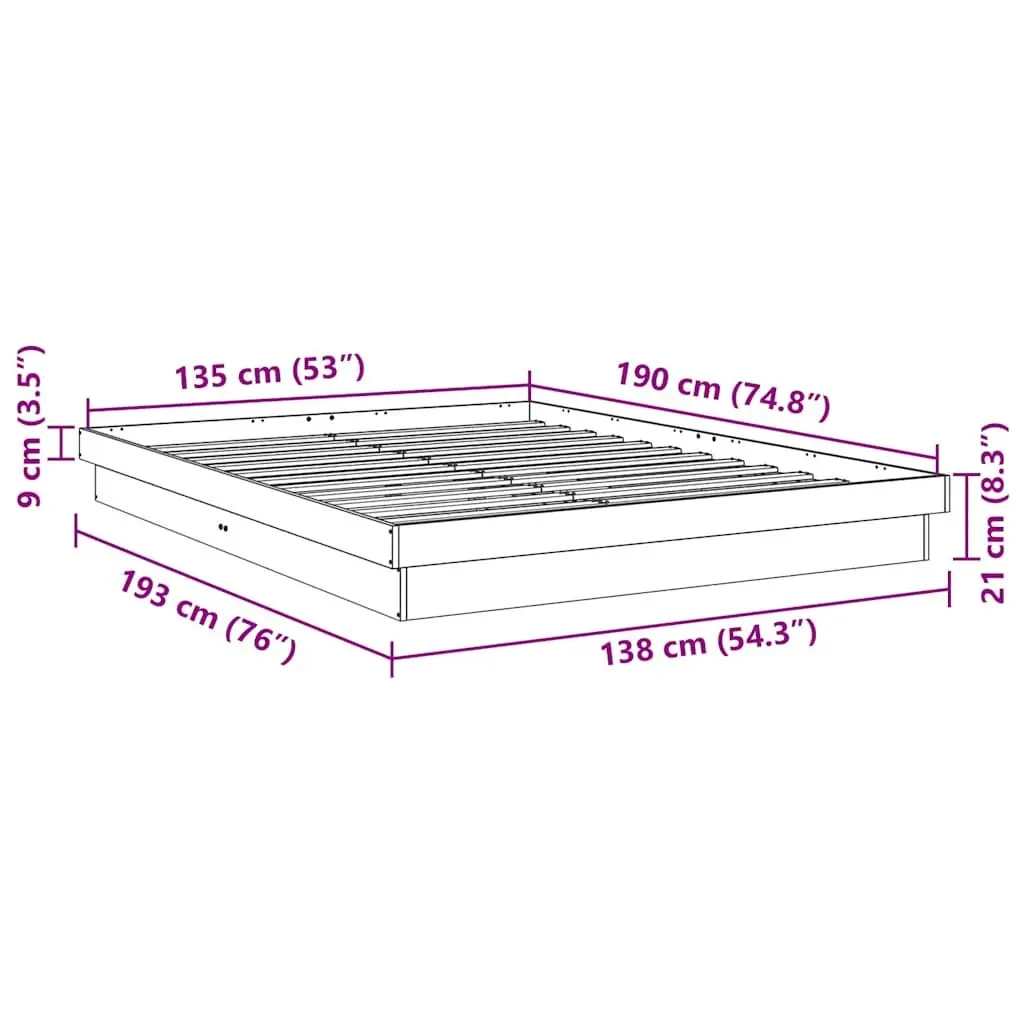 Bed Frame Brown 135x190 cm Low Floor Solid Oak Wood Slatted Base