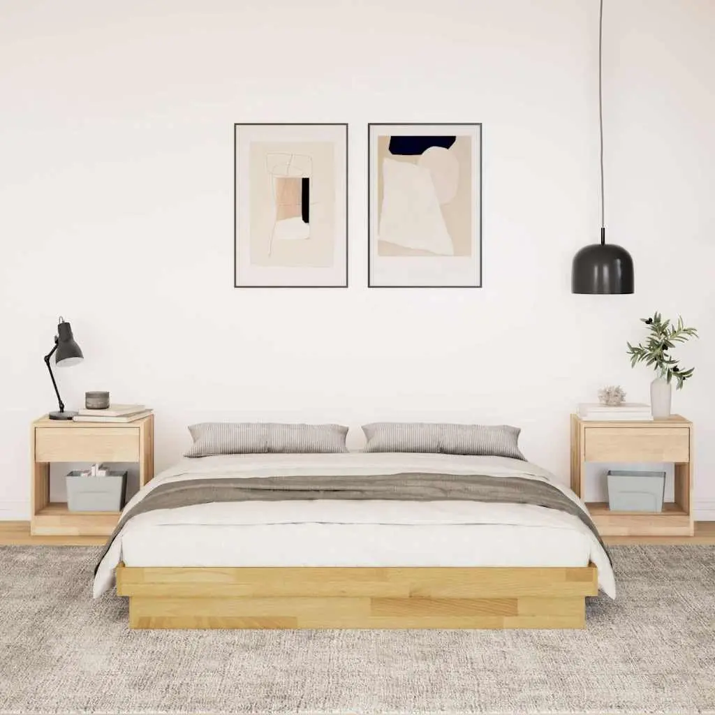 Bed Frame Brown 135x190 cm Low Floor Solid Oak Wood Slatted Base
