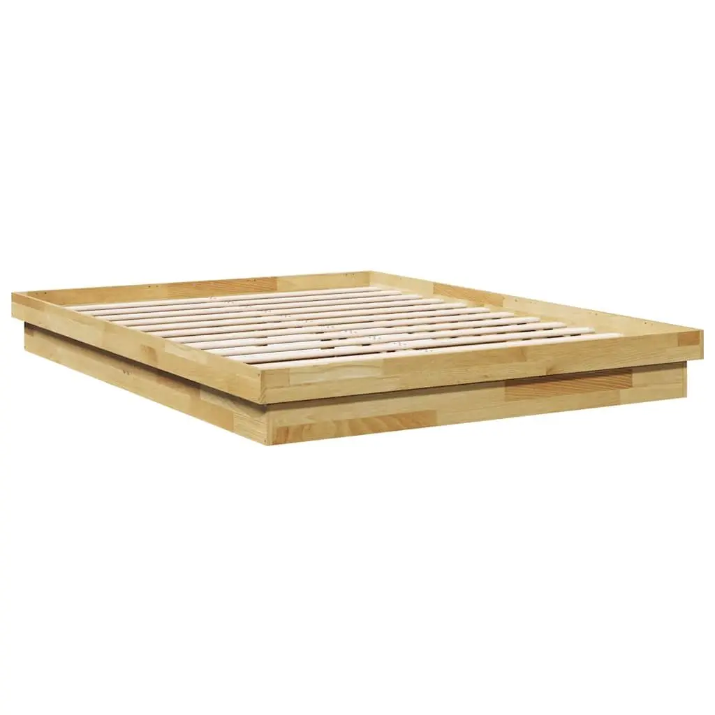 Bed Frame Brown 135x190 cm Low Floor Solid Oak Wood Slatted Base