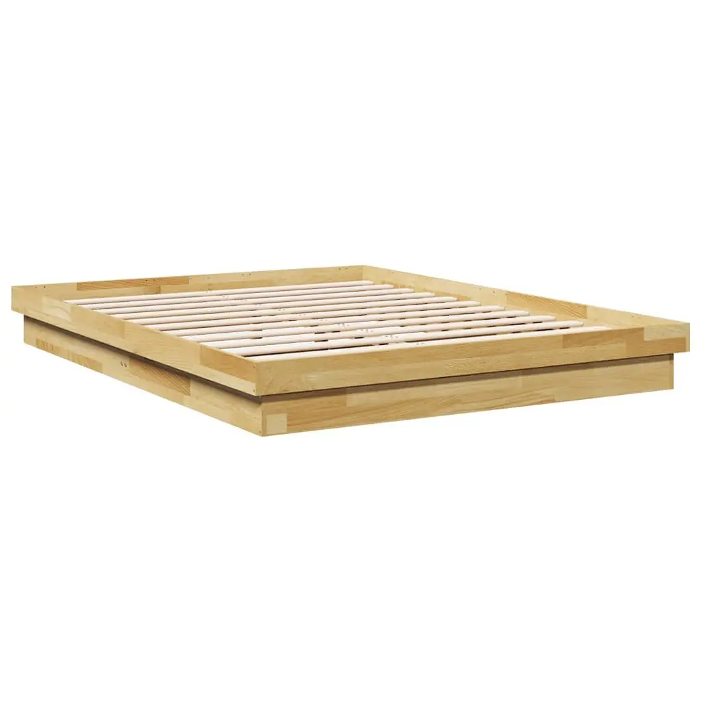 Bed Frame Brown 135x190 cm Low Floor Solid Oak Wood Slatted Base