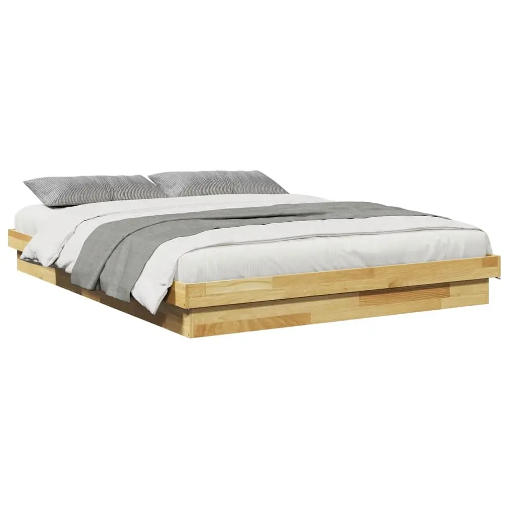 Bed Frame Brown 135x190 cm Low Floor Solid Oak Wood Slatted Base