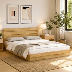 Solid Wood Bed Frame with Headboard 135x190 cm