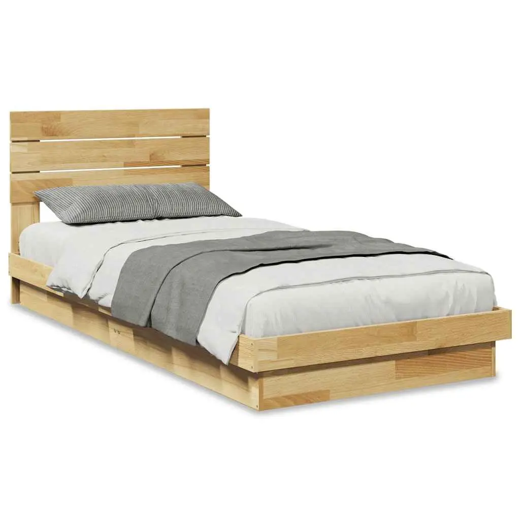 Solid Wood Oak Bed Frame Brown 90x190 cm with Headboard Slatted Base