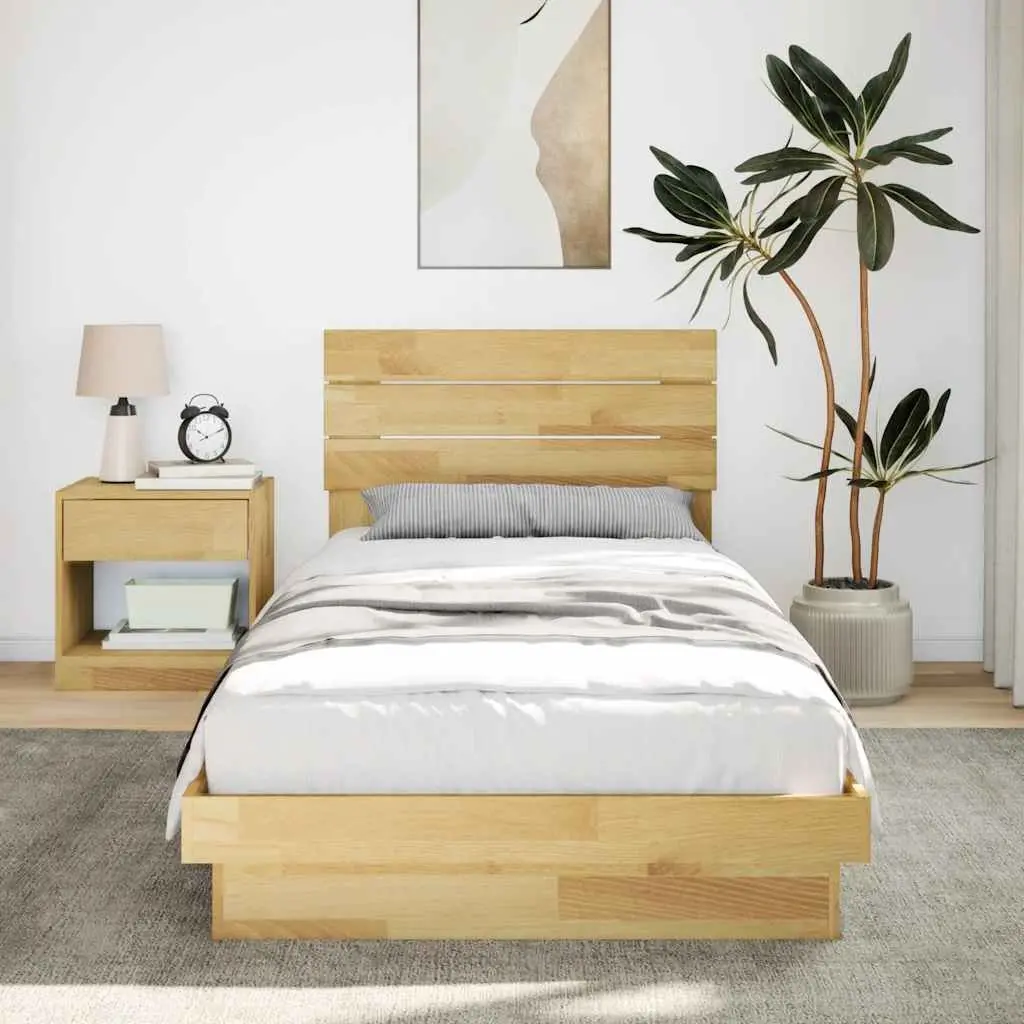 Solid Wood Oak Bed Frame Brown 90x190 cm with Headboard Slatted Base