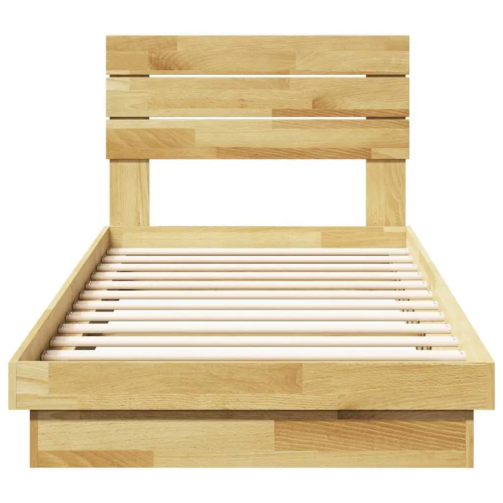 Solid Wood Oak Bed Frame Brown 90x190 cm with Headboard Slatted Base