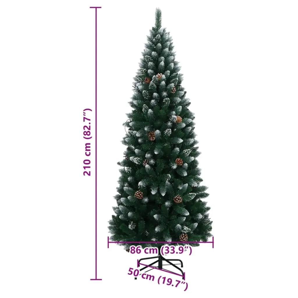 Artificial Christmas Tree Green 210cm 300 LED Lights Hinged Branches Steel Stand