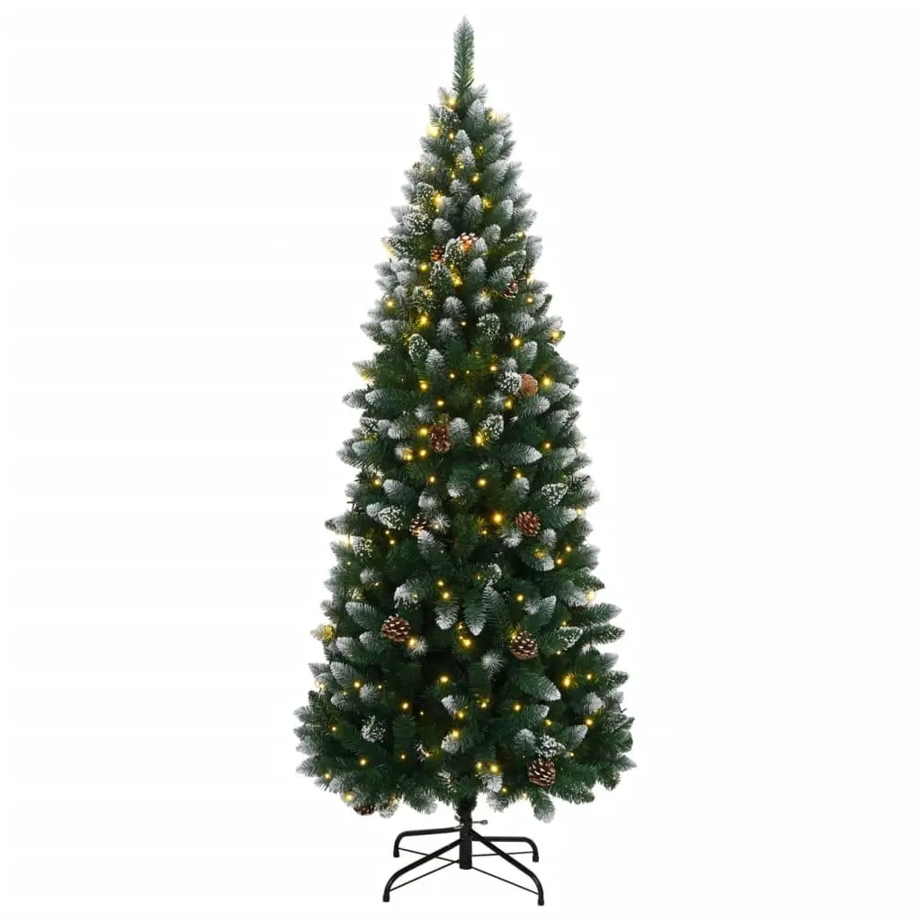 Artificial Christmas Tree 240cm 300 LED Lights Green Hinged Branches Steel Stand