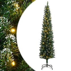 Artificial Slim Christmas Tree 150 LEDs 120 cm Green Holiday Decoration Xmas
