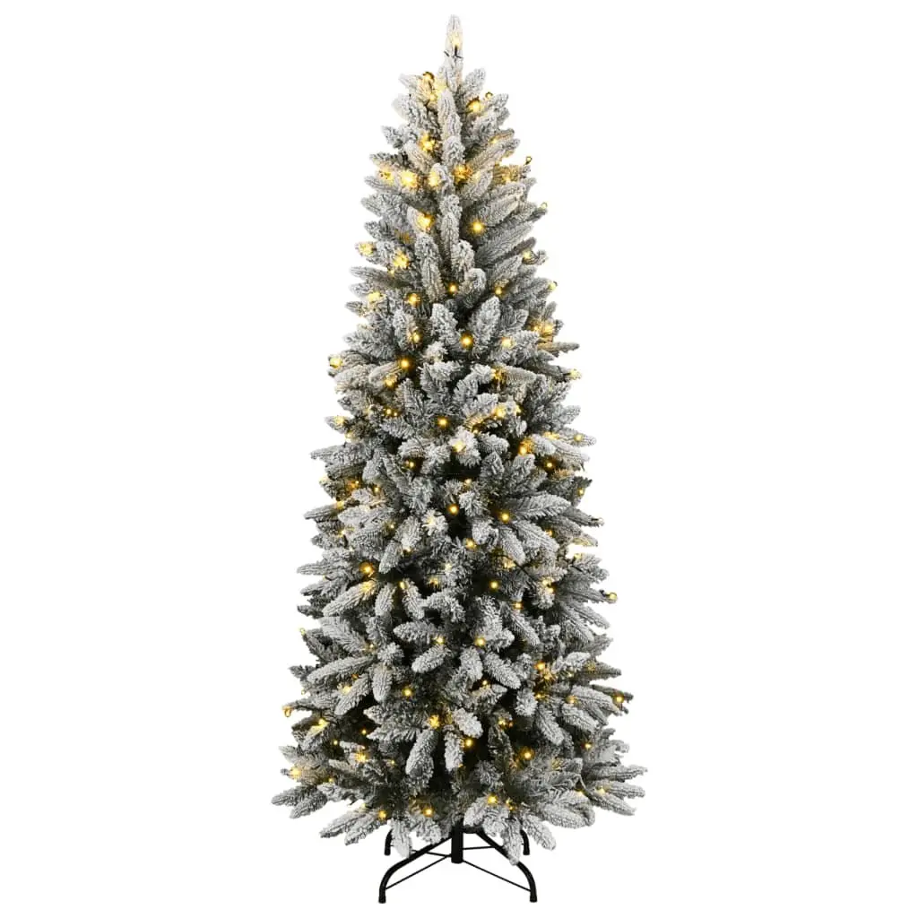 Artificial Christmas Tree Green 150cm 150 LEDs Flocked Snow Holiday Decoration