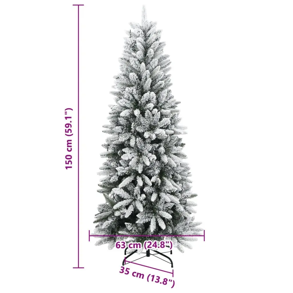 Artificial Christmas Tree Green 150cm 150 LEDs Flocked Snow Holiday Decoration