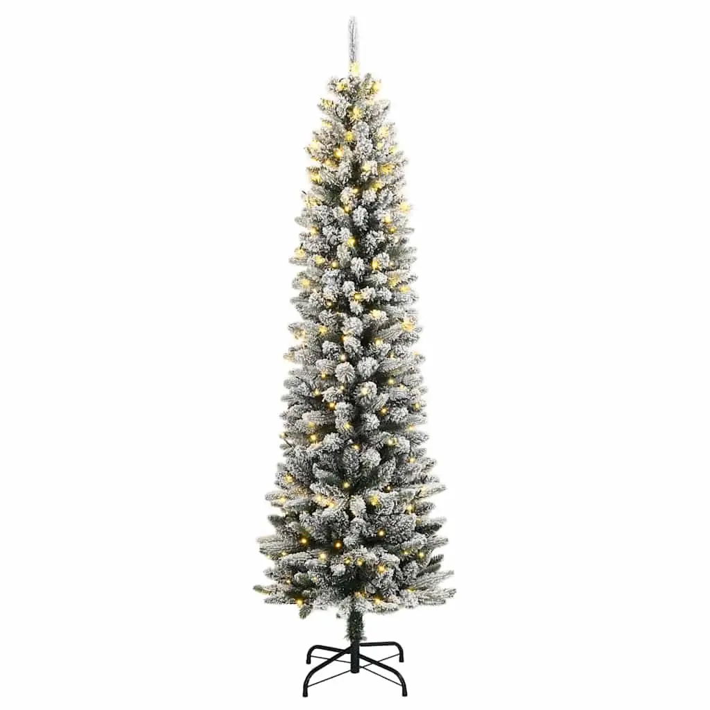 Artificial Christmas Tree Green 120cm Flocked Snow Slim Bushy Realistic 150 LEDs
