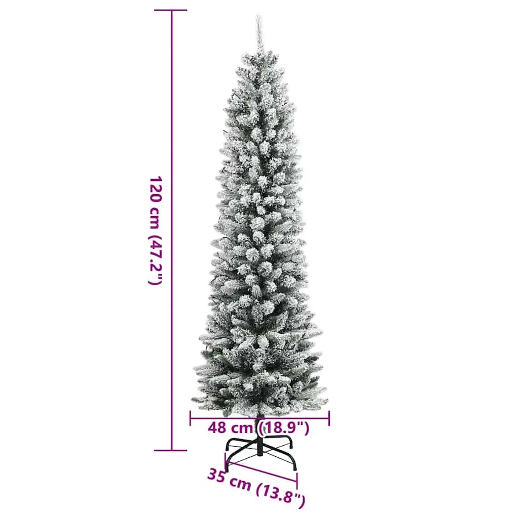 Artificial Christmas Tree Green 120cm Flocked Snow Slim Bushy Realistic 150 LEDs