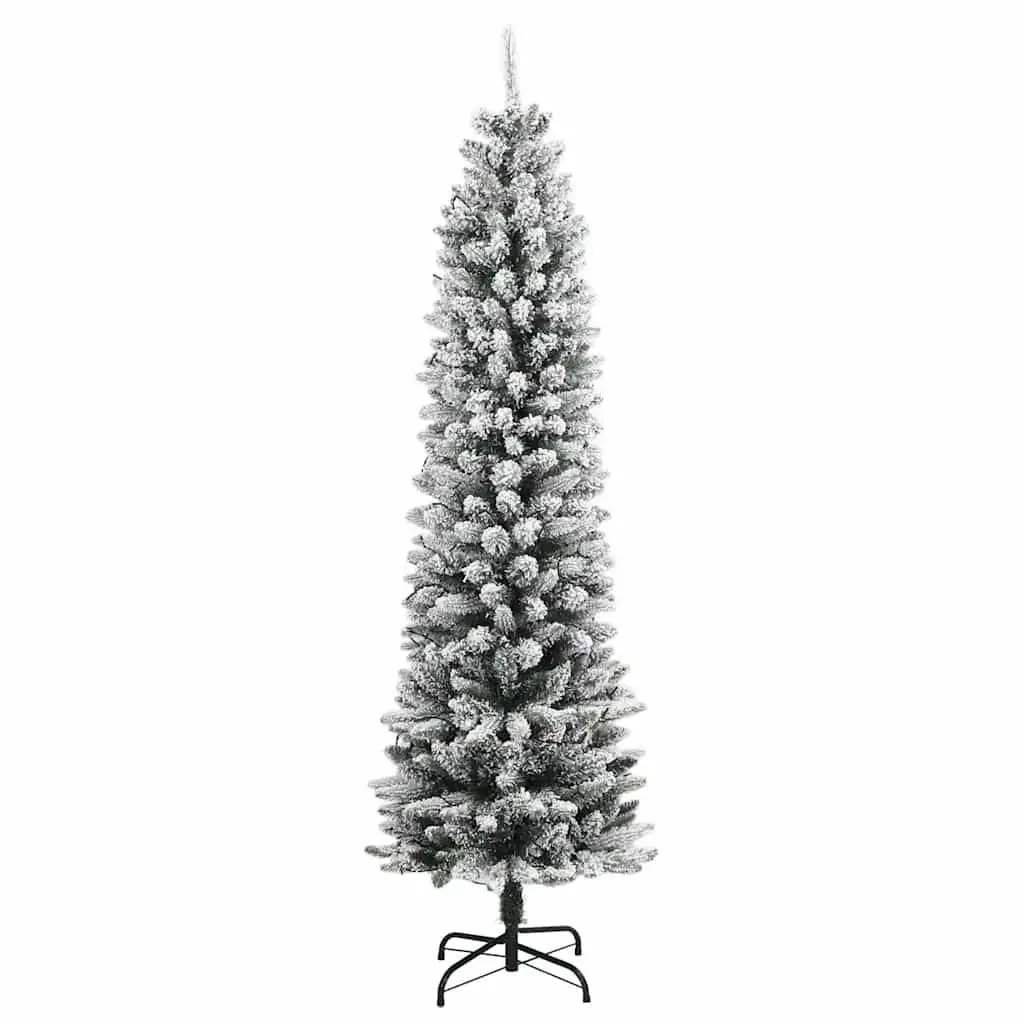 Artificial Christmas Tree Green 120cm Flocked Snow Slim Bushy Realistic 150 LEDs