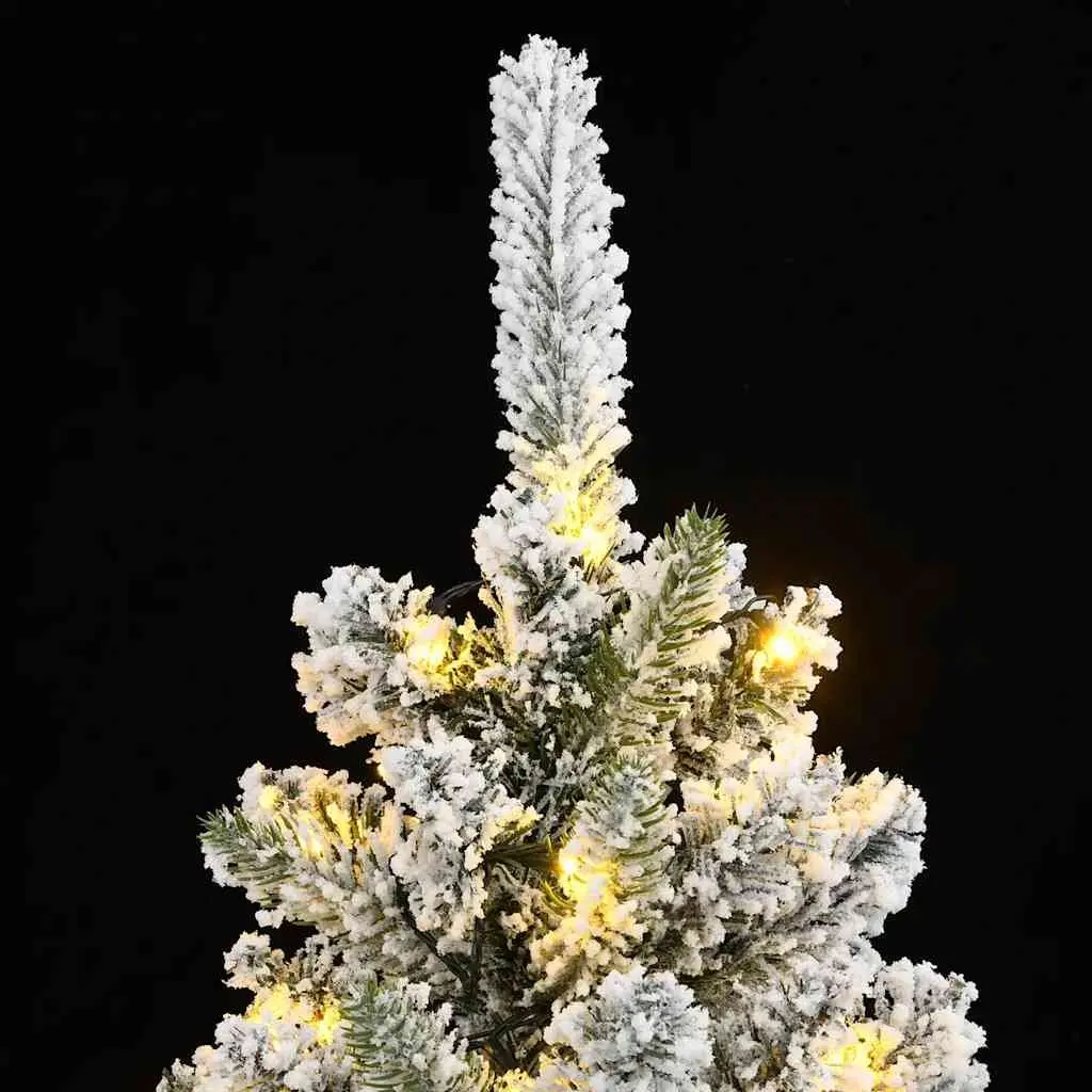 Artificial Christmas Tree Green 120cm Flocked Snow Slim Bushy Realistic 150 LEDs