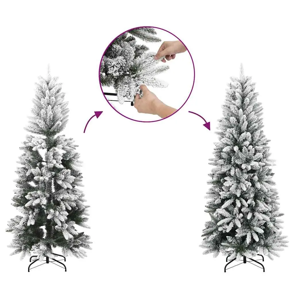 Artificial Christmas Tree Green 120cm Flocked Snow Slim Bushy Realistic 150 LEDs