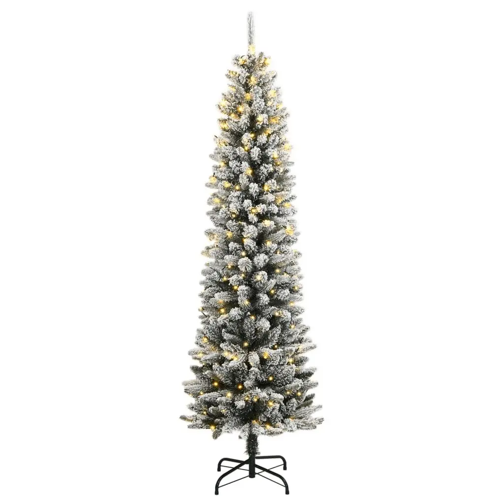 Artificial Christmas Tree 210cm 300 LEDs Flocked Snow Slim Green Holiday Decor