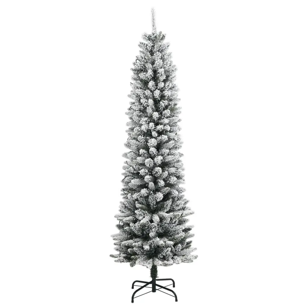 Artificial Christmas Tree 210cm 300 LEDs Flocked Snow Slim Green Holiday Decor