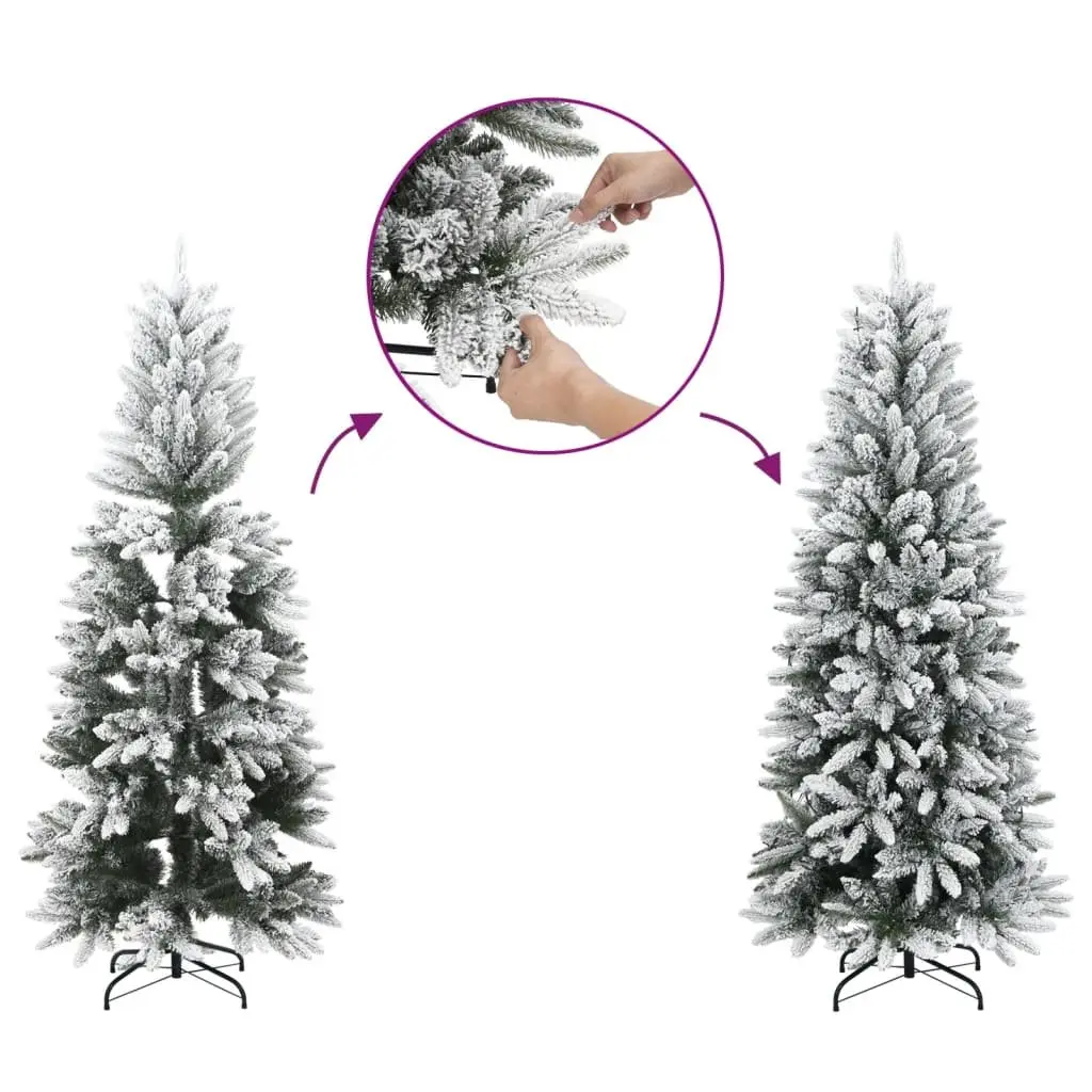 Artificial Christmas Tree 210cm 300 LEDs Flocked Snow Slim Green Holiday Decor