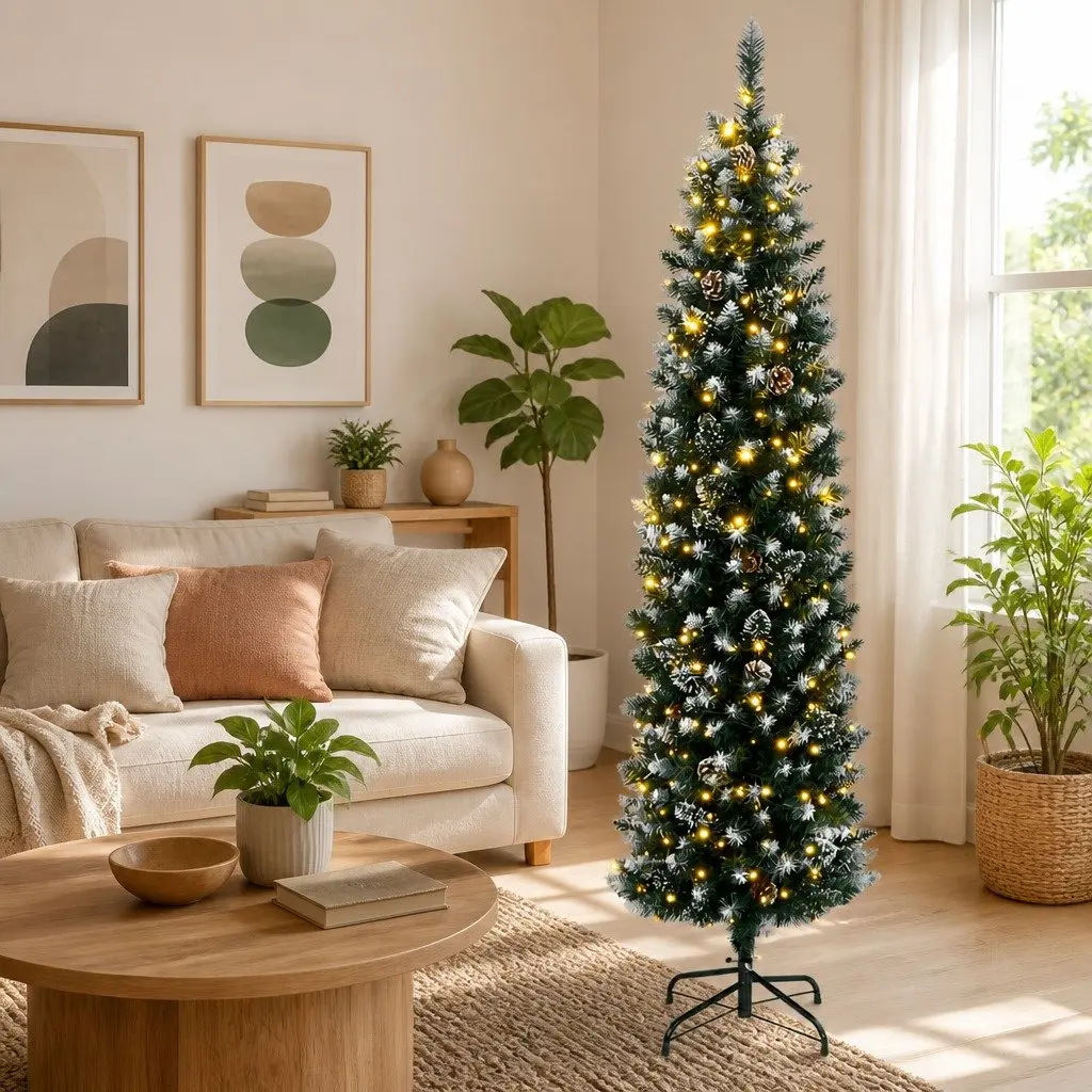 Artificial Slim Christmas Tree Green 150cm 150 LED Lights 8 Modes