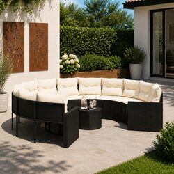 Compact Round Garden Sofa Set with Integrated Table