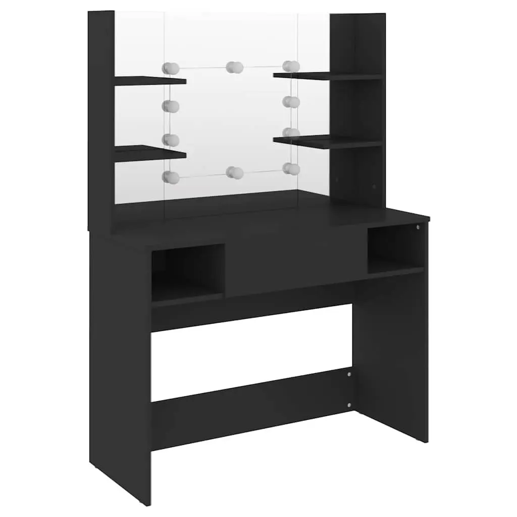 Makeup Vanity Table Black 100W x 40D x 135H cm LED Lights Mirror Dressing Station