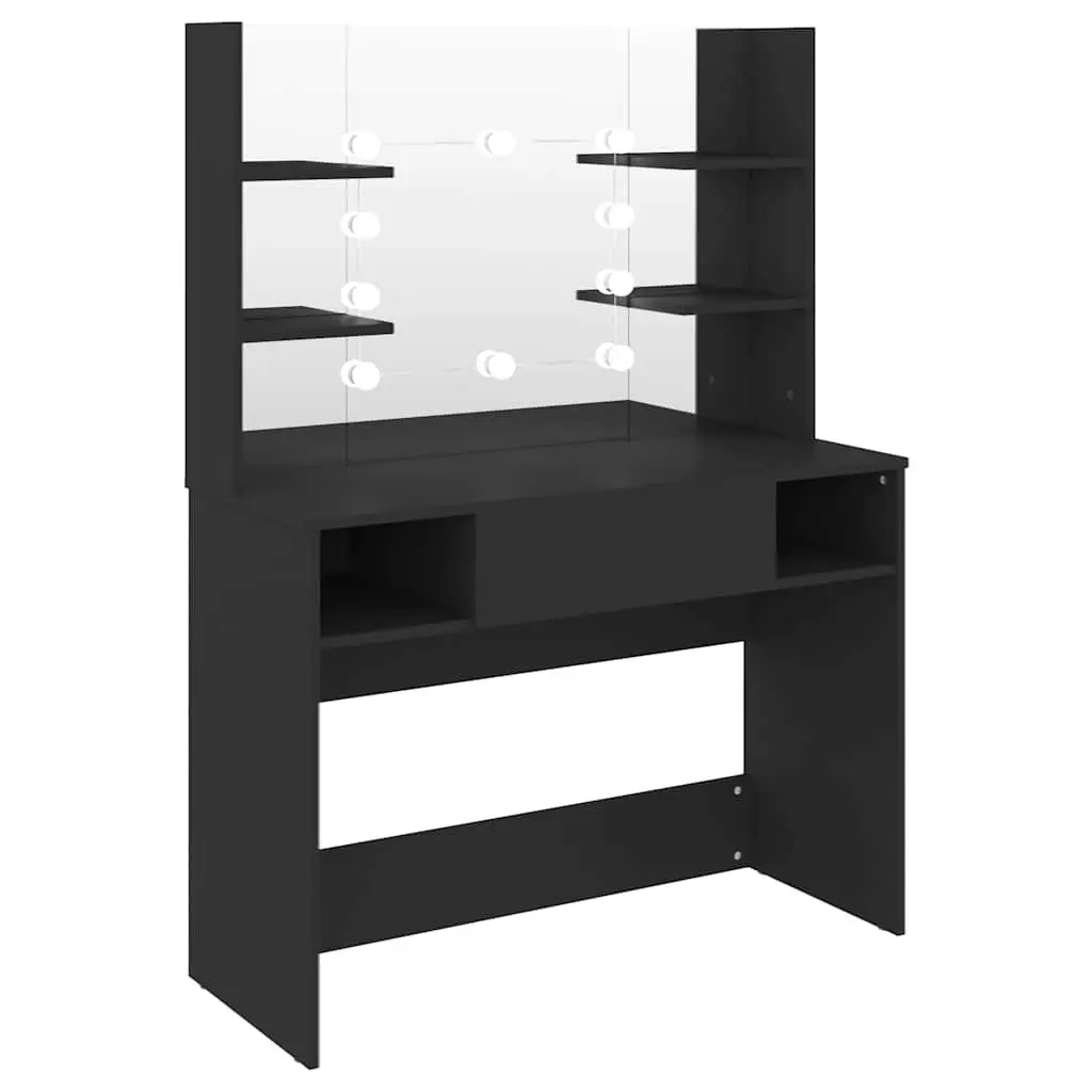 Makeup Vanity Table Black 100W x 40D x 135H cm LED Lights Mirror Dressing Station
