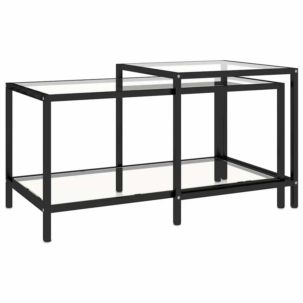 Tempered Glass Tea Tables Transparent Set of 2 Industrial Style Nesting Tables