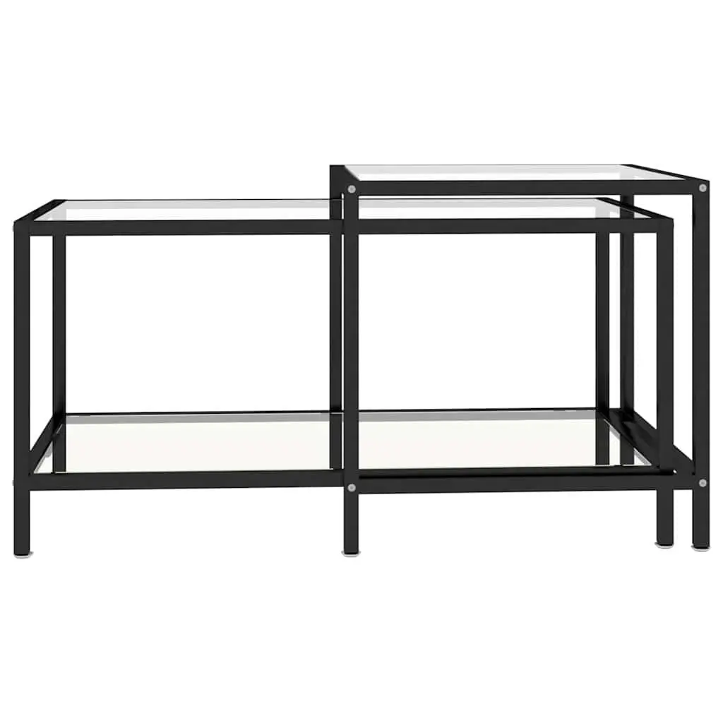 Tempered Glass Tea Tables Transparent Set of 2 Industrial Style Nesting Tables