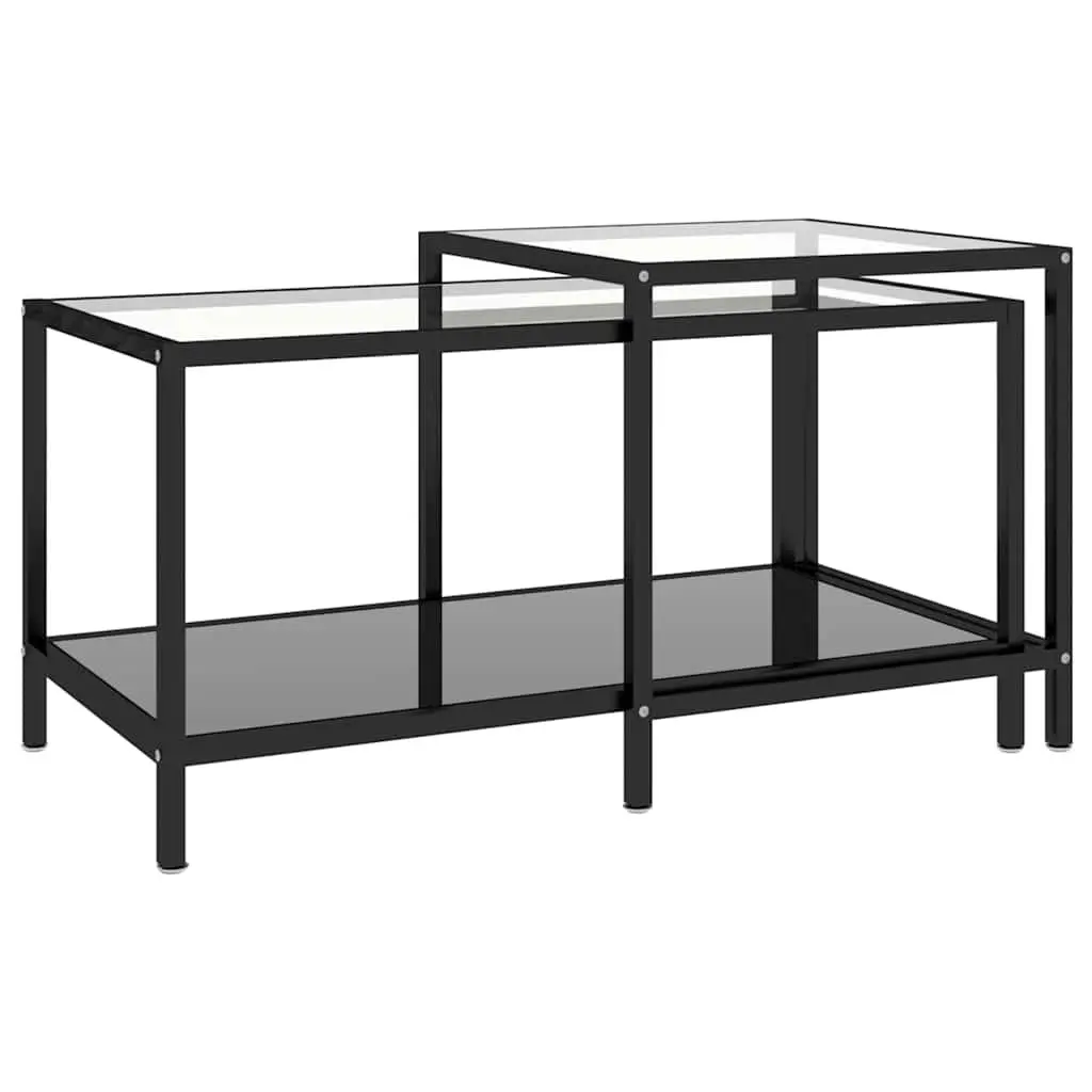 Tea Tables Black Set of 2 Tempered Glass Top Industrial Style Nesting Tables