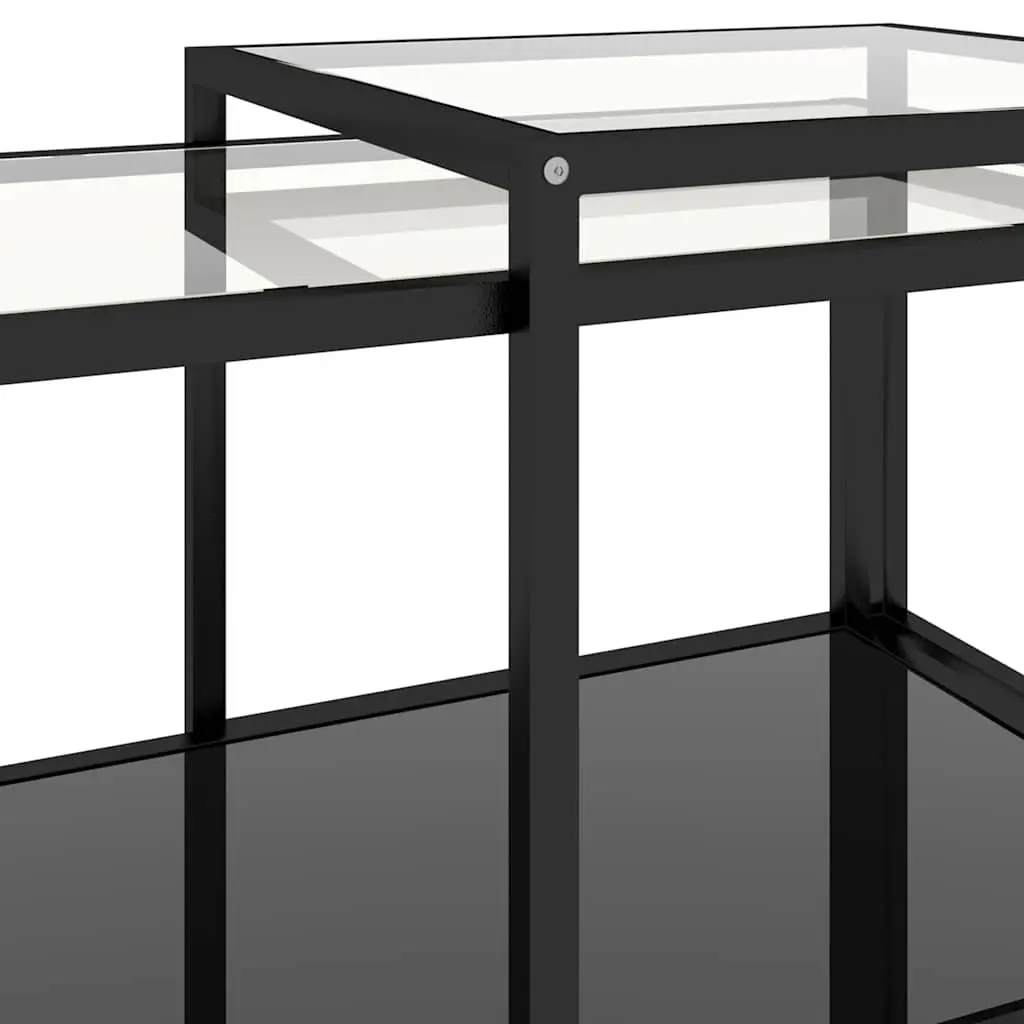Tea Tables Black Set of 2 Tempered Glass Top Industrial Style Nesting Tables