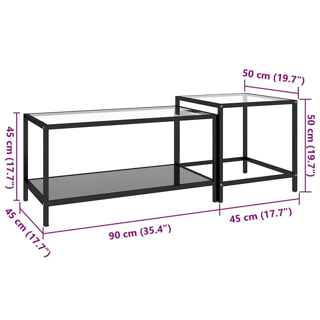 Tea Tables Black Set of 2 Tempered Glass Top Industrial Style Nesting Tables