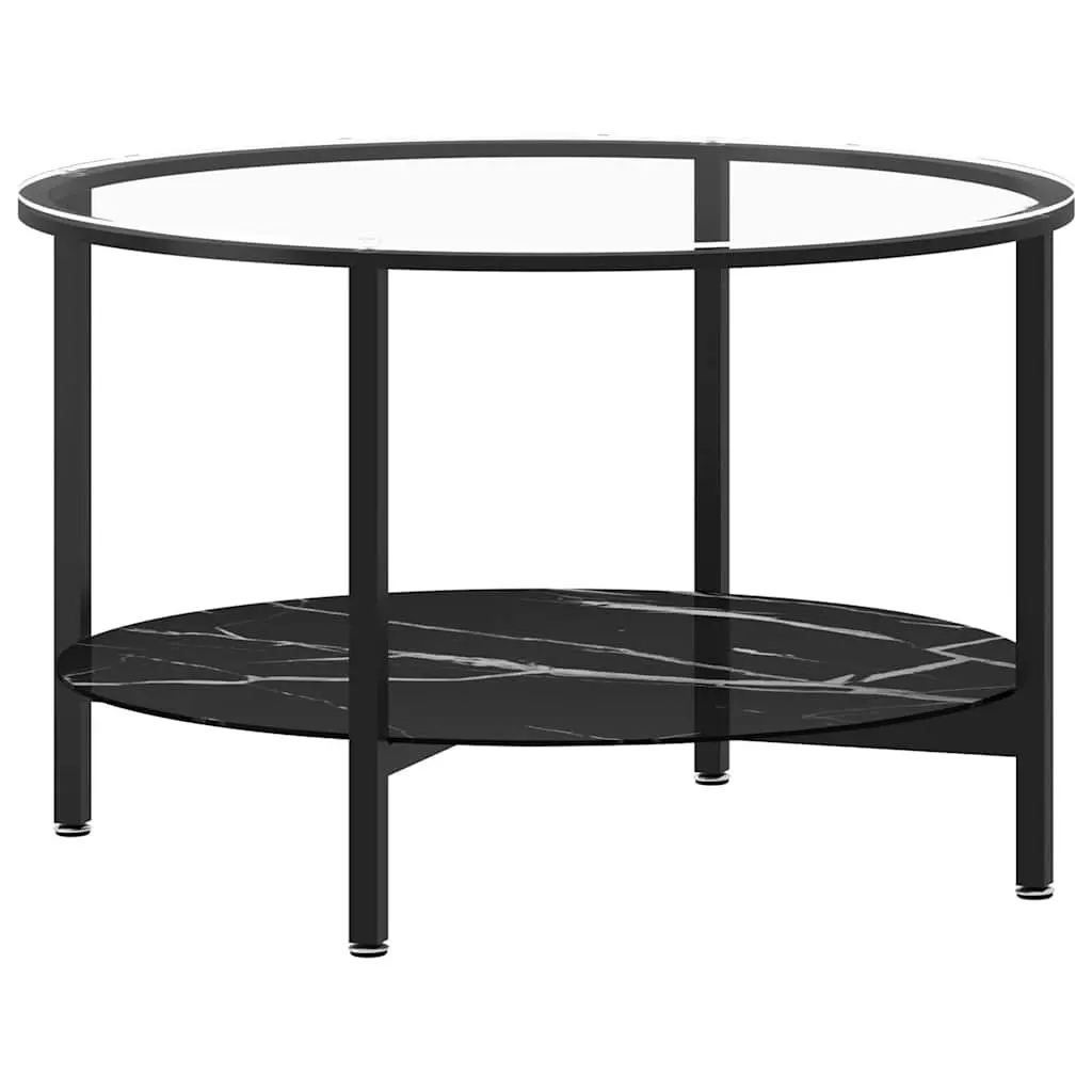 Tea Table Black Marble Glass Top 70cm Modern Accent Side Coffee Table 2-Tier