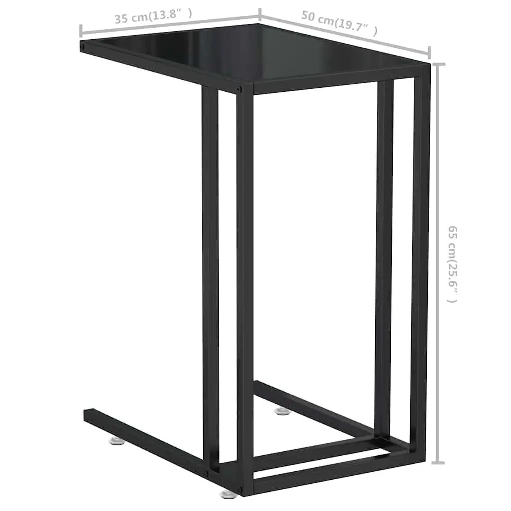 Computer Side Table Black Tempered Glass Powder-coated Iron Frame